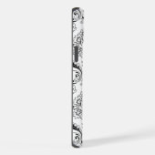 Rococo Damast Lijn Patroon Zwart op Wit iPhone Hoesje (Rechterkant)