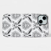 Rococo Damast Lijn Patroon Zwart op Wit iPhone Hoesje (Achterkant horizontaal)