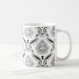 Rococo Damast Lijn Patroon Zwart op Wit Koffiemok