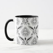 Rococo Damast Lijnpatroon Zwart op Wit Mok (Links)