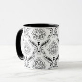 Rococo Damast Lijnpatroon Zwart op Wit Mok (Voorkant links)