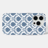 Rococo Damast Patroon Blauw op Wit Case-Mate iPhone Case (Achterkant (horizontaal))