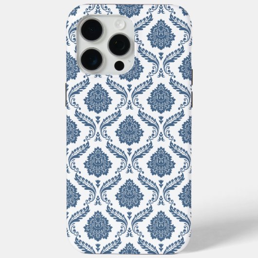 Rococo Damast Patroon Blauw op Wit Case-Mate iPhone Case (Achterkant)