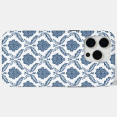Rococo Damast Patroon Blauw op Wit Case-Mate iPhone Case (Achterkant (horizontaal))
