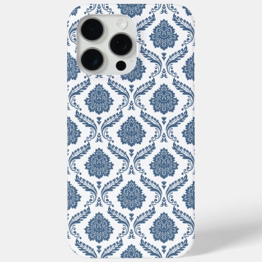 Rococo Damast Patroon Blauw op Wit Case-Mate iPhone Case (Achterkant)