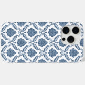 Rococo Damast Patroon Blauw op Wit Case-Mate iPhone Case (Achterkant (horizontaal))