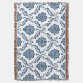 Rococo Damast Patroon Blauw op Wit Deken (Voorkant Verticaal)
