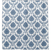 Rococo Damast Patroon Blauw op Wit Douchegordijn (Voorkant)