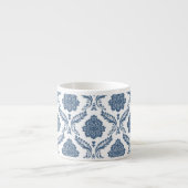 Rococo Damast Patroon Blauw op Wit Espresso Kop (Voorkant)