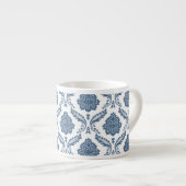 Rococo Damast Patroon Blauw op Wit Espresso Kop (Voorkant rechts)