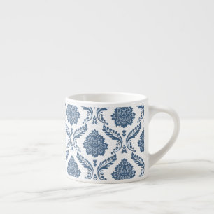 Rococo Damast Patroon Blauw op Wit Espresso Kop