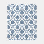 Rococo Damast Patroon Blauw op Wit Fleece Deken (Voorkant)