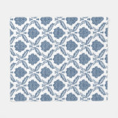 Rococo Damast Patroon Blauw op Wit Fleece Deken (Voorkant (Horizontaal))