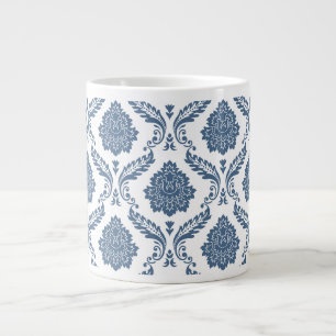 Rococo Damast Patroon Blauw op Wit Grote Koffiekop