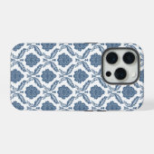 Rococo Damast Patroon Blauw op Wit iPhone Hoesje (Achterkant horizontaal)