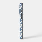 Rococo Damast Patroon Blauw op Wit iPhone Hoesje (Linkerkant)