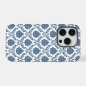Rococo Damast Patroon Blauw op Wit iPhone Hoesje (Achterkant horizontaal)