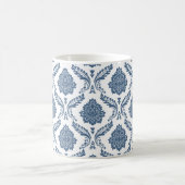 Rococo Damast Patroon Blauw op Wit Koffiemok (Center)