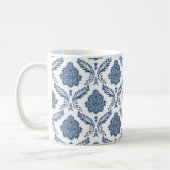 Rococo Damast Patroon Blauw op Wit Koffiemok (Links)