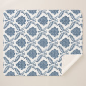 Rococo Damast Patroon Blauw op Wit Sherpa Deken (Voorkant (horizontaal))