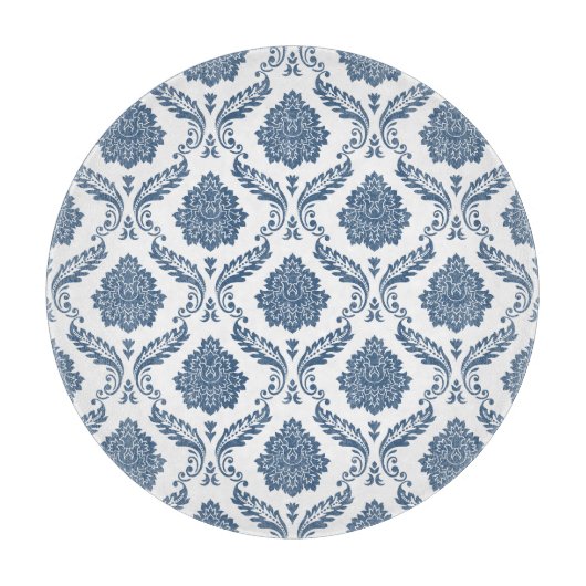 Rococo Damast Patroon Blauw op Wit Snijplank (Voorkant)