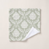 Rococo Damast Patroon Crème op Groen Bad Handdoek (Wasdoekje)