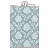 Rococo Damast Patroon Eendenei Blauw+Teal Heupfles (Achterkant)