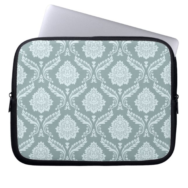 Rococo Damast Patroon Eendenei Blauw+Teal Laptop Sleeve (Voorkant)