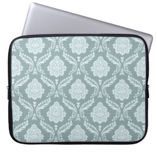 Rococo Damast Patroon Eendenei Blauw+Teal Laptop Sleeve