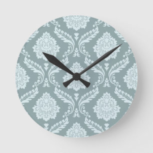 Rococo Damast Patroon Eendenei Blauw+Teal Ronde Klok