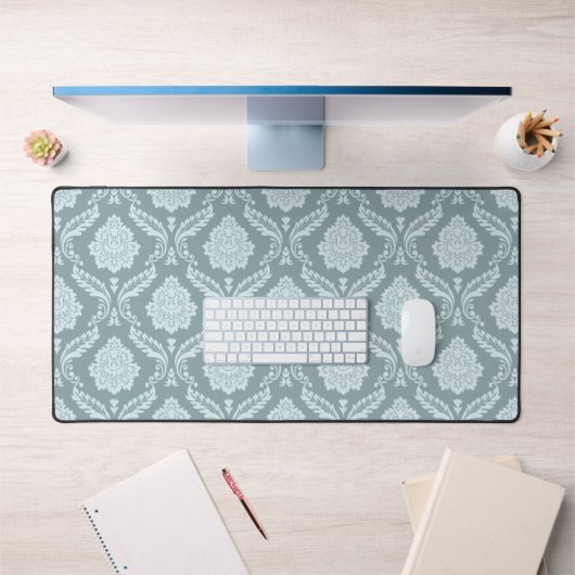 Rococo Damast Patroon Eendenei Blauw+Turquoise Bureaumat (Kantoor 1)
