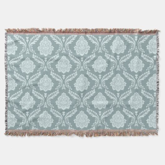 Rococo Damast Patroon Eendenei Blauw+Turquoise Deken (Voorkant)