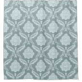 Rococo Damast Patroon Eendenei Blauw+Turquoise Douchegordijn (Voorkant)