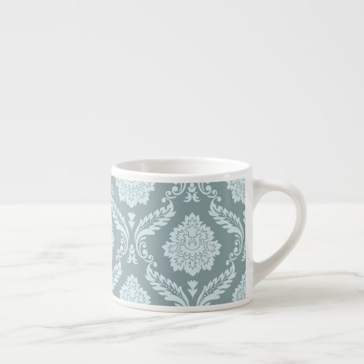 Rococo Damast Patroon Eendenei Blauw+Turquoise Espresso Kop (Rechts)