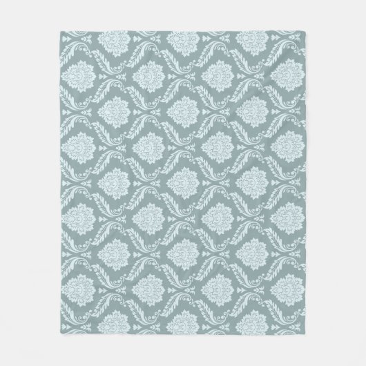 Rococo Damast Patroon Eendenei Blauw+Turquoise Fleece Deken (Voorkant)