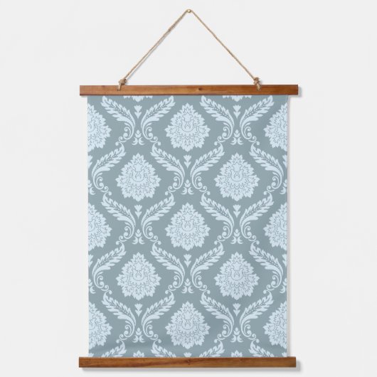 Rococo Damast Patroon Eendenei Blauw+Turquoise Hangend Wandkleed (Voorkant)