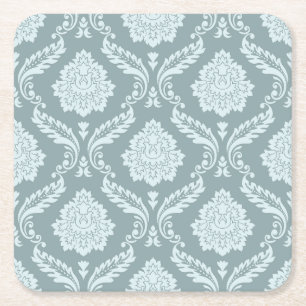 Rococo Damast Patroon Eendenei Blauw+Turquoise Kartonnen Onderzetters