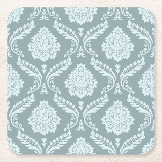 Rococo Damast Patroon Eendenei Blauw+Turquoise Kartonnen Onderzetters (Voorkant)