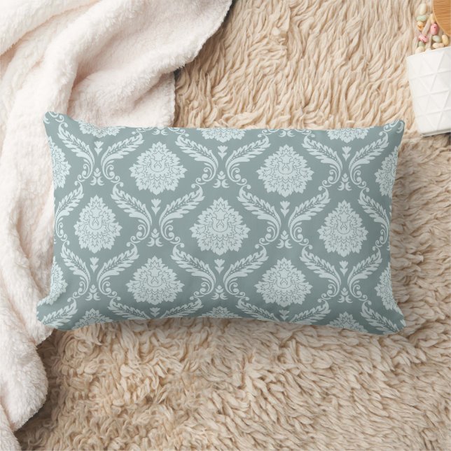 Rococo Damast Patroon Eendenei Blauw+Turquoise Kussen (Deken)