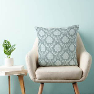 Rococo Damast Patroon Eendenei Blauw+Turquoise Kussen
