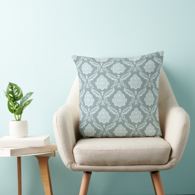 Rococo Damast Patroon Eendenei Blauw+Turquoise Kussen (Stoel)