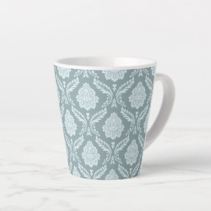 Rococo Damast Patroon Eendenei Blauw+Turquoise Latte Mok