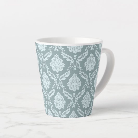 Rococo Damast Patroon Eendenei Blauw+Turquoise Latte Mok (Rechterhoek)