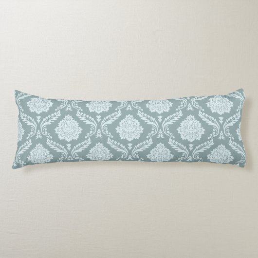 Rococo Damast Patroon Eendenei Blauw+Turquoise Lichaamskussen (Voorkant)
