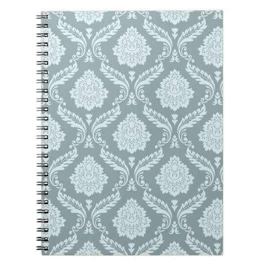 Rococo Damast Patroon Eendenei Blauw+Turquoise Notitieboek (Voorkant)