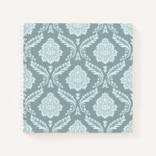 Rococo Damast Patroon Eendenei Blauw+Turquoise Notitieboek (Voorkant)