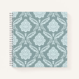 Rococo Damast Patroon Eendenei Blauw+Turquoise Notitieboek