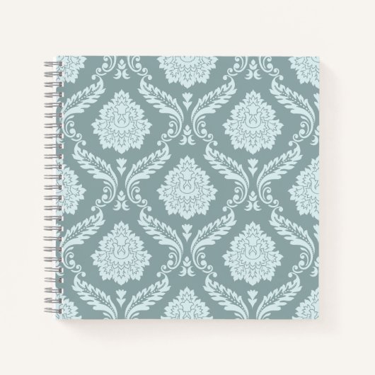 Rococo Damast Patroon Eendenei Blauw+Turquoise Notitieboek (Voorkant)