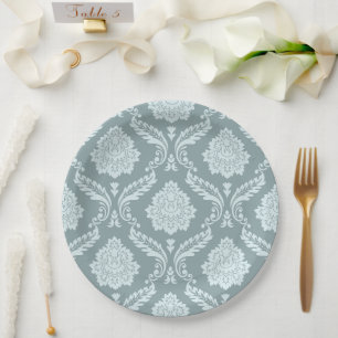Rococo Damast Patroon Eendenei Blauw+Turquoise Papieren Bordje