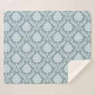 Rococo Damast Patroon Eendenei Blauw+Turquoise Sherpa Deken